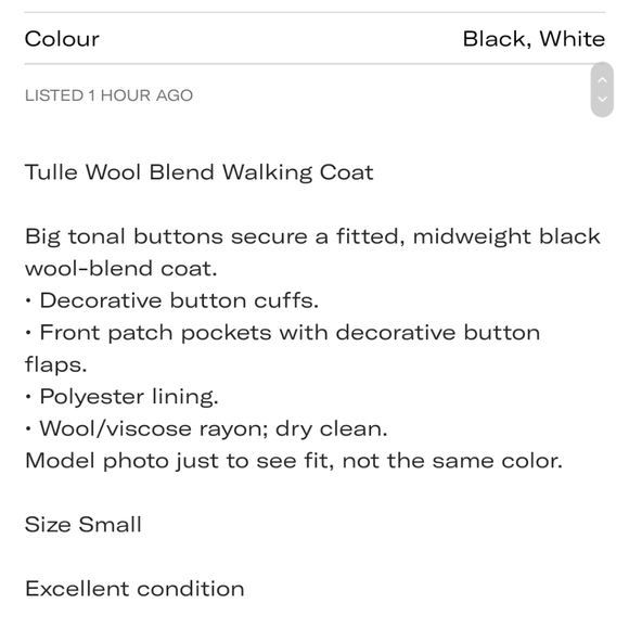 Anthropologie Tulle Single Breasted wool Blen coat - Picture 5 of 6